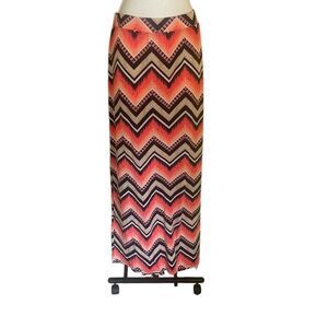 Bobbie Brooks Womens Skirt Large L Midi Pencil Straight Orange Geometric Pullon 